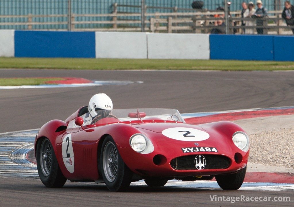 Mark Knopfler driving his Maserati 300S in the Maserati Centenary Trophy race at Donington.Photo: Pete Austin 