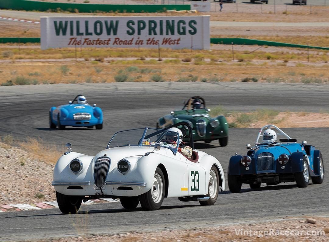 James Alder leads the pack in his 1952 Jaguar XK120. Photo: Rex McAfree 