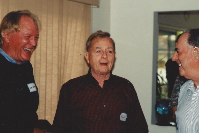 (L to R) Dan Gurney, Phil Hill, Jack Brabham.