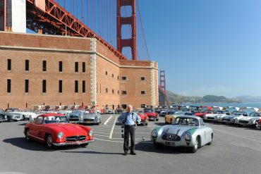 50 years later the Gull Wing Group recreates its June 1961 inaugural photo at Fort Point Park, San Francisco with the founding President, Ernie Spitzer.