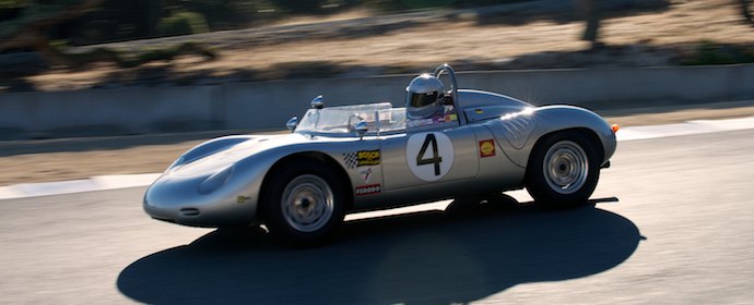 Early Sunday morning sun lights up the 1960 Porsche RS60 driven by Bill Lyon. DennisGray