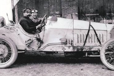 Christen Lautenschlager and mechanic Hans Reiger in the Mercedes Grand Prix