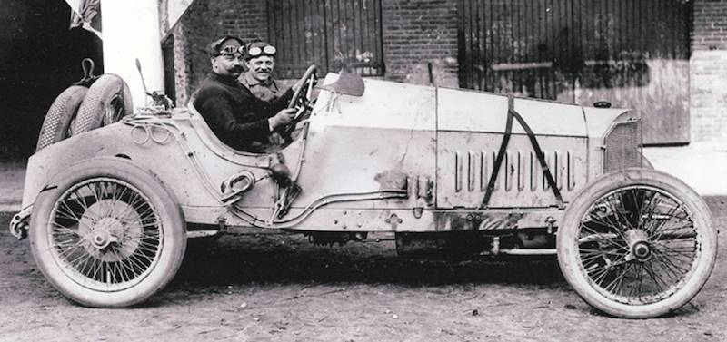 Christen Lautenschlager and mechanic Hans Reiger in the Mercedes Grand Prix