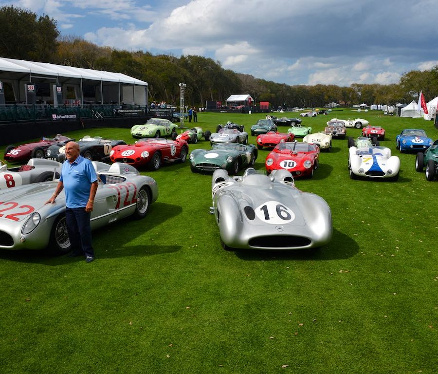 The Legend with his Race Cars - Stirling Moss with a a selection of his finest race cars at the Amelia Island Concours d'Elegance 2015