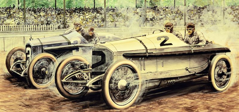 Painting by Carlo Demand depicting 1915 Indianapolis 500 finish