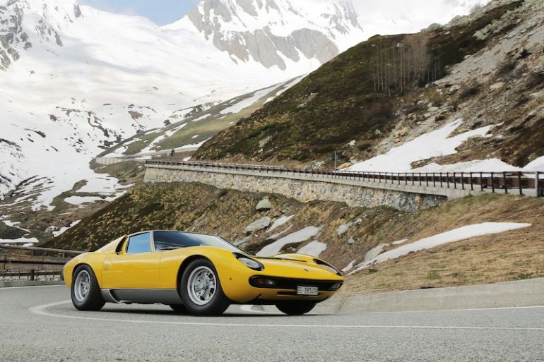 Lamborghini Miura on the Great St. Bernard Pass wolfango.it