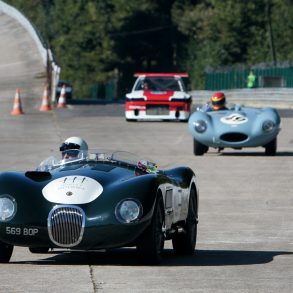 Jaguar D-Type chases Jaguar C-Type.
Photo: Chris Willows