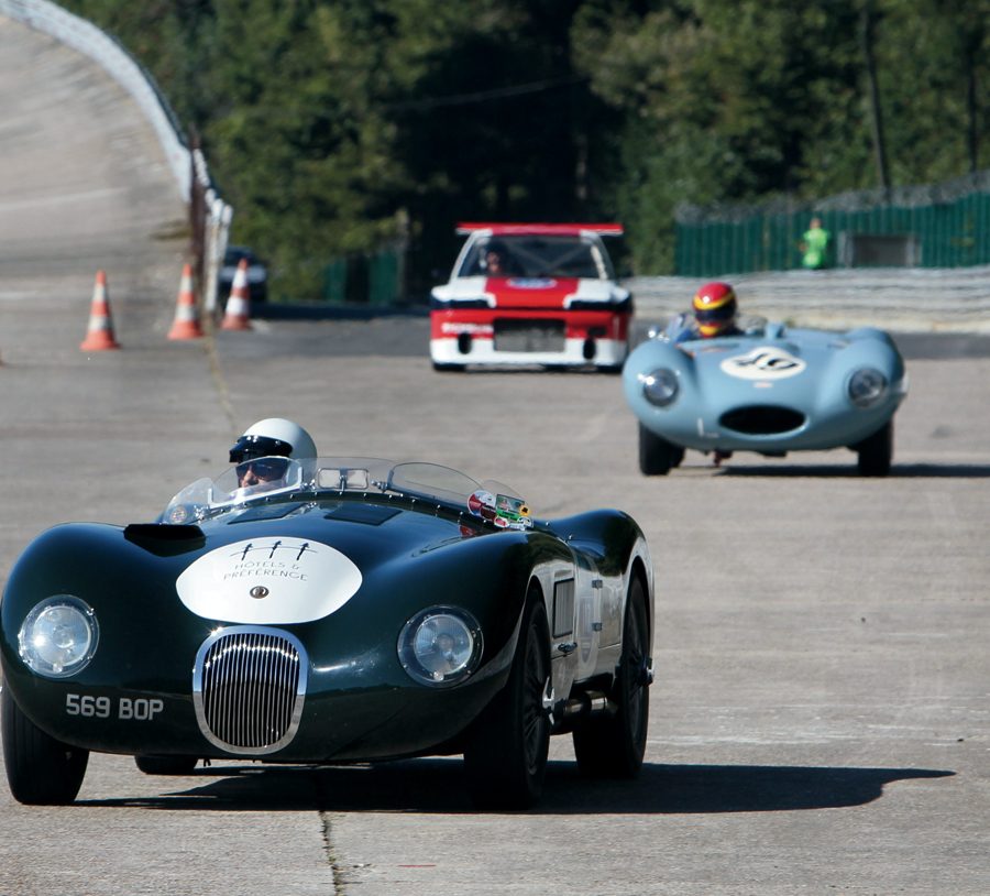 Jaguar D-Type chases Jaguar C-Type.
Photo: Chris Willows