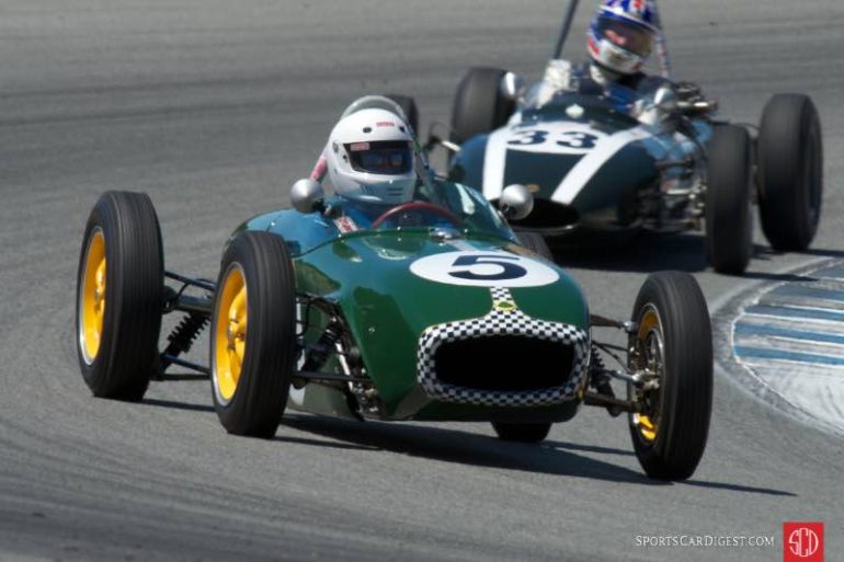 Vern Neff's Lotus 18 in turn five Friday.