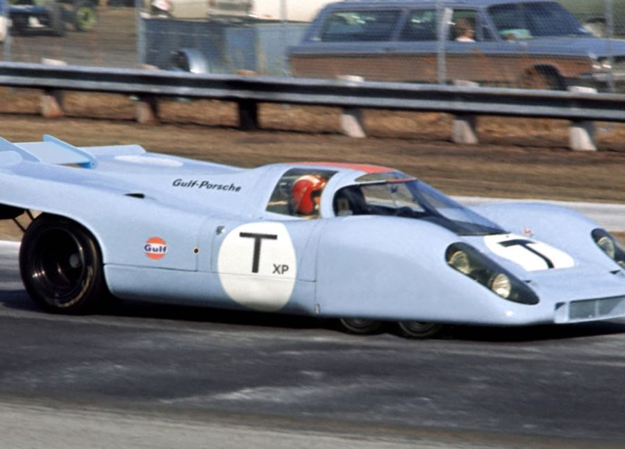 The six-wheel Porsche 917K being driven by Jo Siffert at Daytona in 1970.  Composite Fred Lewis photo by Louis Galanos. Picasa