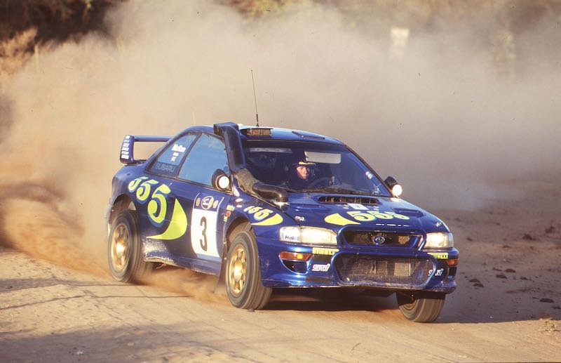 Colin McRae in the Subaru Impreza Group A rally car built by Prodrive