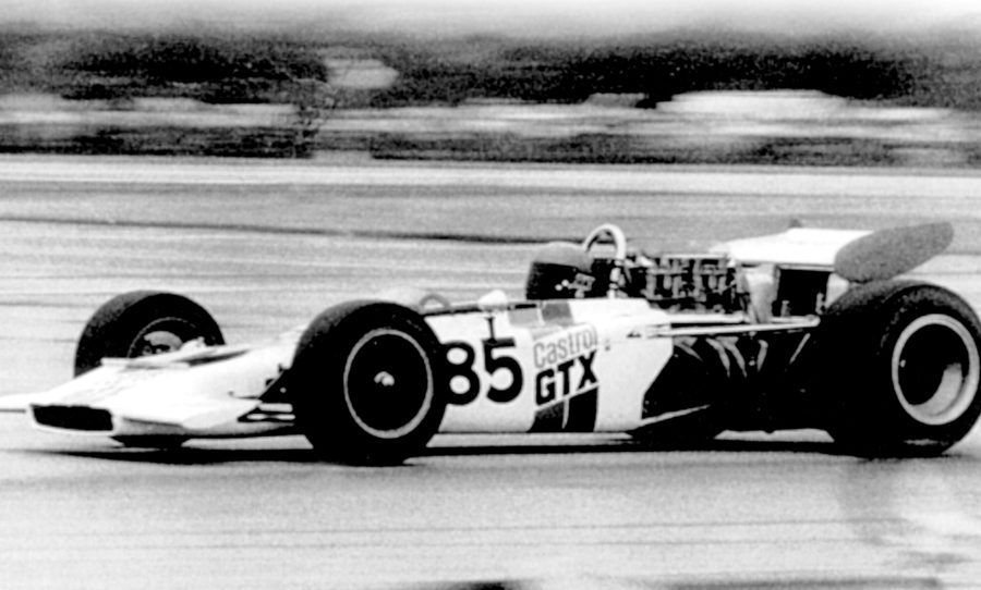 Bill Brack at the wheel of his Lotus 70 F5000 at Harewood Acres, Canada.