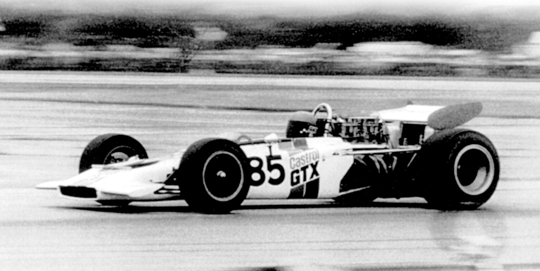 Bill Brack at the wheel of his Lotus 70 F5000 at Harewood Acres, Canada.