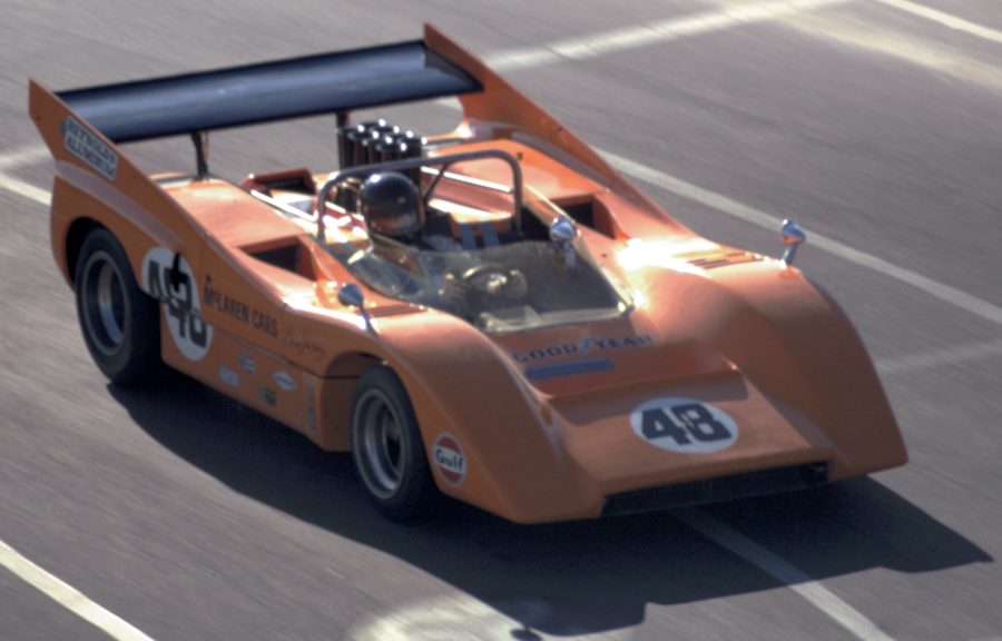 Dan Gurney wrenches a few more tenths from a McLaren M8. Photo: Pete Lyons