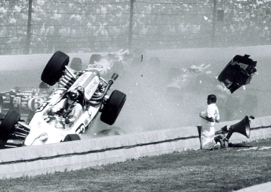 Indy 500, 1966. Crash at start.  
Photo & Caption: Ozzie Lyons