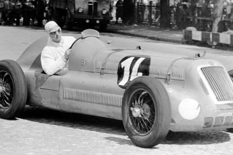 Maurice Trintignant behind the wheel of a Delage during the 1947 Swiss GP.