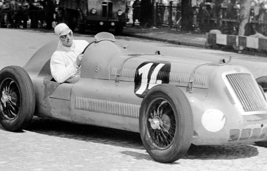 Maurice Trintignant behind the wheel of a Delage during the 1947 Swiss GP.