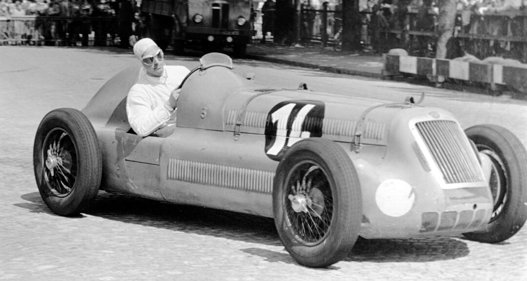 Maurice Trintignant behind the wheel of a Delage during the 1947 Swiss GP.