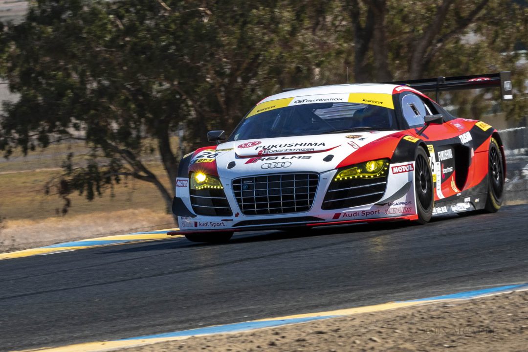 Leeson, Bruce, 2012 Audi R8 LMS, exits turn 2.  Photo © Rex McAfee REX MCAFEE rexmcafee@gmail.com