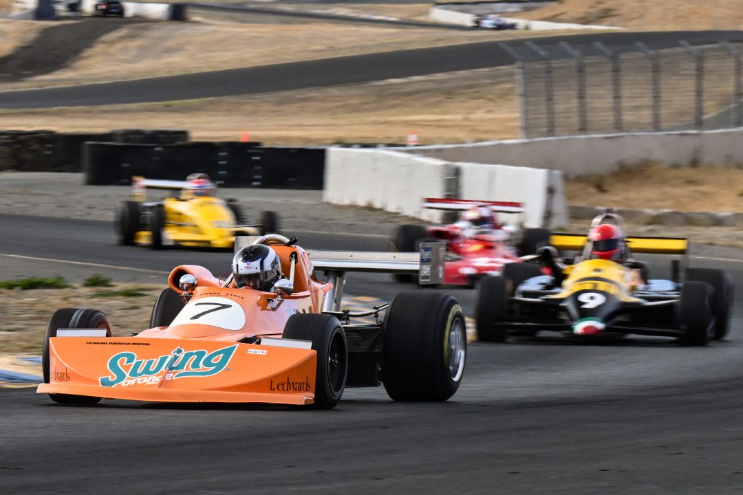 Chris Bender, 1976 March 76B,  leading through turn ten. Photo © Dennis Gray Dennis Gray