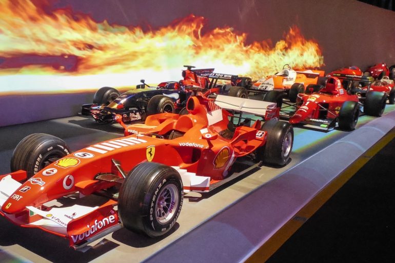 Line of Formula race cars in Torino Auto Museum