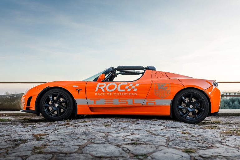 Ex-Race of Champions, driven by Michael Schumacher,2010 Tesla Roadster 1