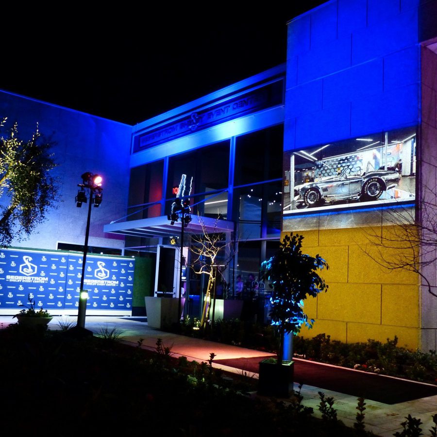 nighttime shot of the Segerstrom Shelby Event Center entrance