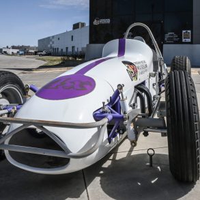 Race car displayed outside of the Museum of American Speed in Nebraska