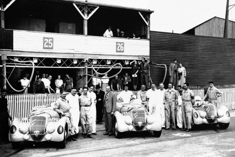 three Peugeot Darl'Mat 402 DS during the 24 hours of Le Mans