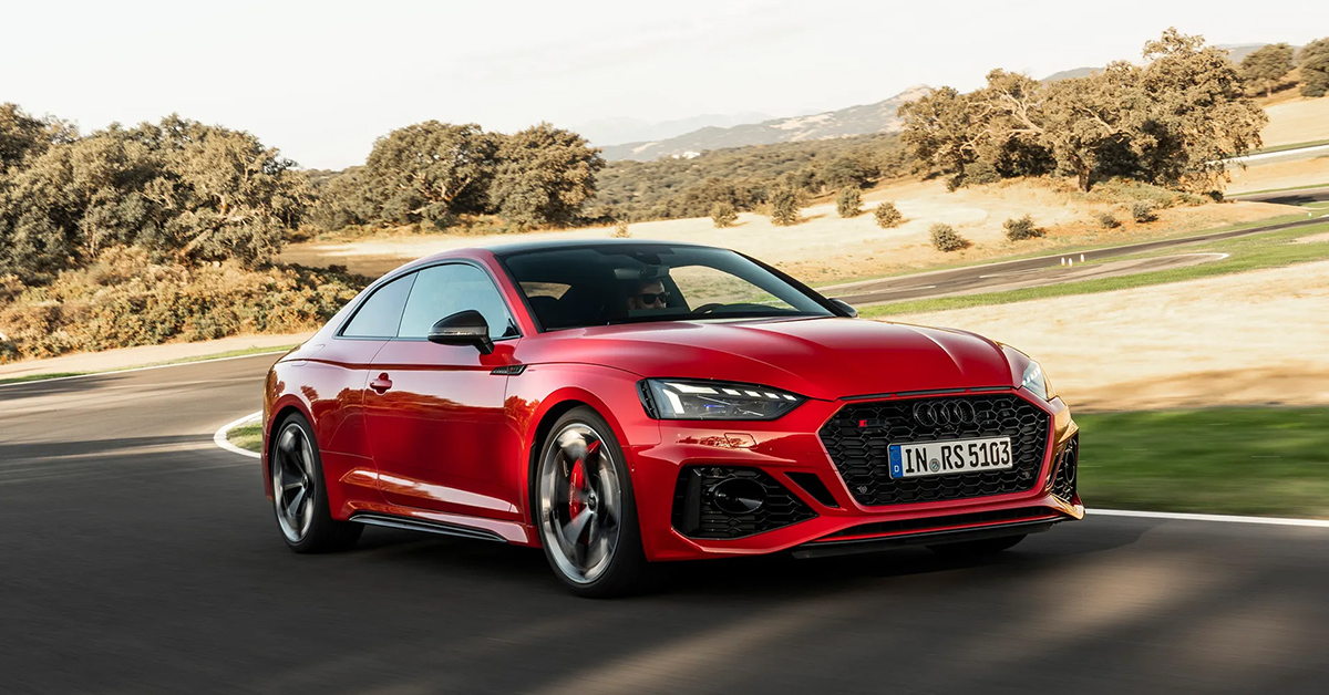 Photo of a red Audi RS5 Coupe on a race track