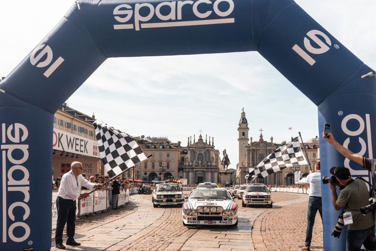 WRC cars finish their demo.