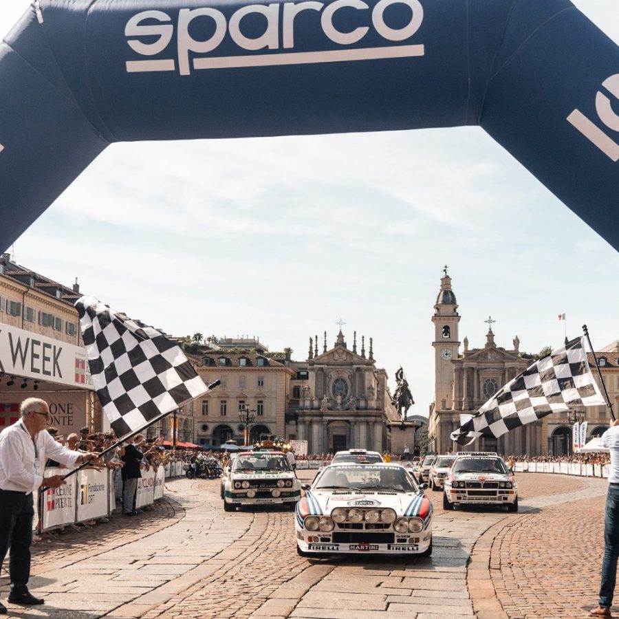 WRC cars finish their demo.