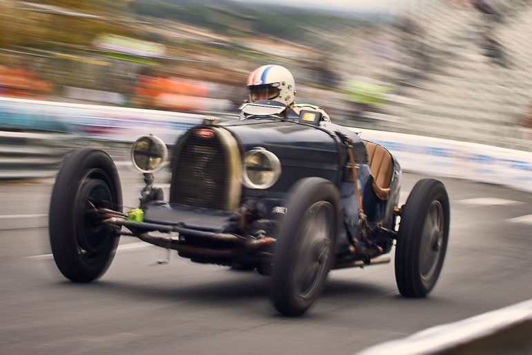 A Bugatti exits the final hairpin in qualifying.