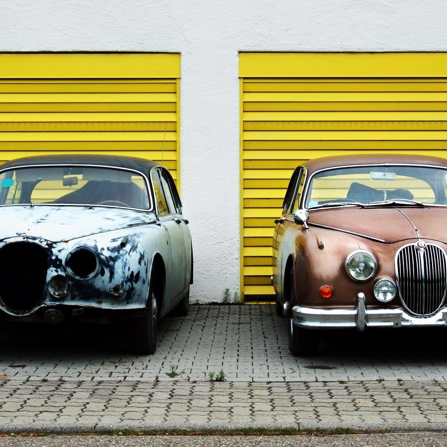 Unrestored and restored Jaguars