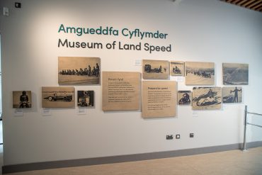 Display of pictorial history of land speed records at Pendine Sands in the entrance to the Pendine Museum of Land Speed. Virtual Motorpix/Glen Smale