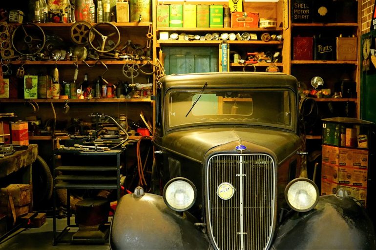 Classic car in a garage